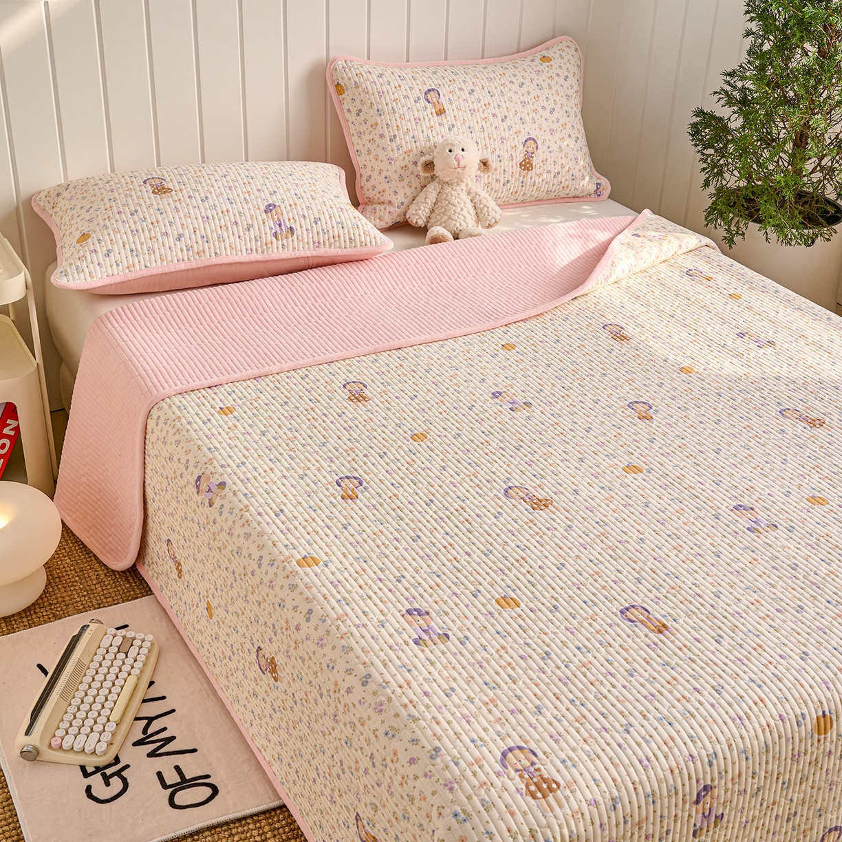 91家纺网 家纺一手货源 找家纺 X猫先生 2026新品A全棉B牛奶绒床盖一面全棉一面牛奶绒床盖炕盖加厚床单床垫四季款系列三 花田囡囡（A棉B绒）