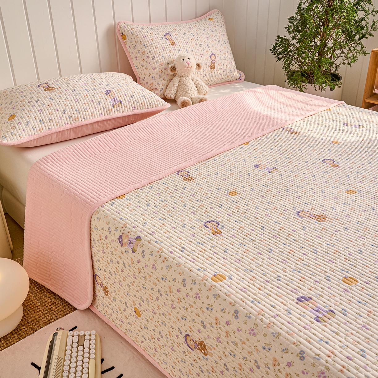 91家纺网 家纺一手货源 找家纺 X猫先生 2026新品A全棉B牛奶绒床盖一面全棉一面牛奶绒床盖炕盖加厚床单床垫四季款系列三 花田囡囡（A棉B绒）