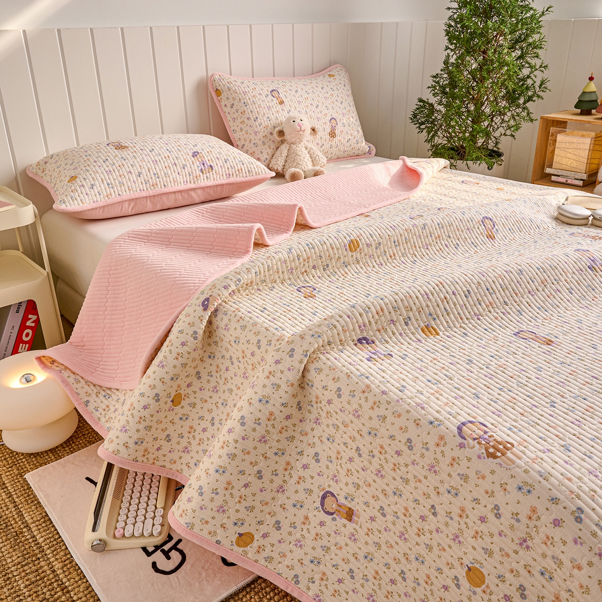 91家纺网 家纺一手货源 找家纺 X猫先生 2026新品A全棉B牛奶绒床盖一面全棉一面牛奶绒床盖炕盖加厚床单床垫四季款系列三 花田囡囡（A棉B绒）