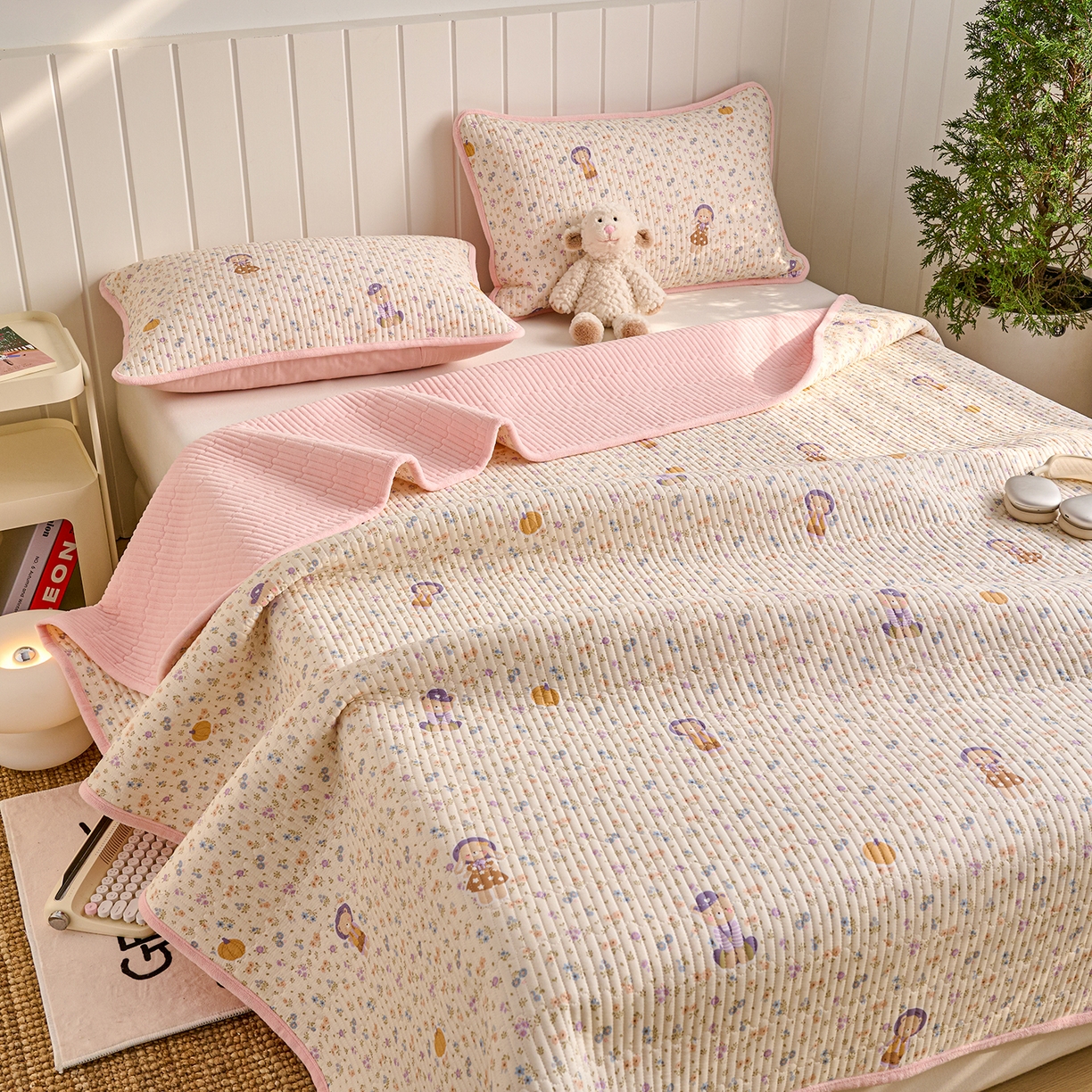 91家纺网 家纺一手货源 找家纺 X猫先生 2026新品A全棉B牛奶绒床盖一面全棉一面牛奶绒床盖炕盖加厚床单床垫四季款系列三 花田囡囡（A棉B绒）