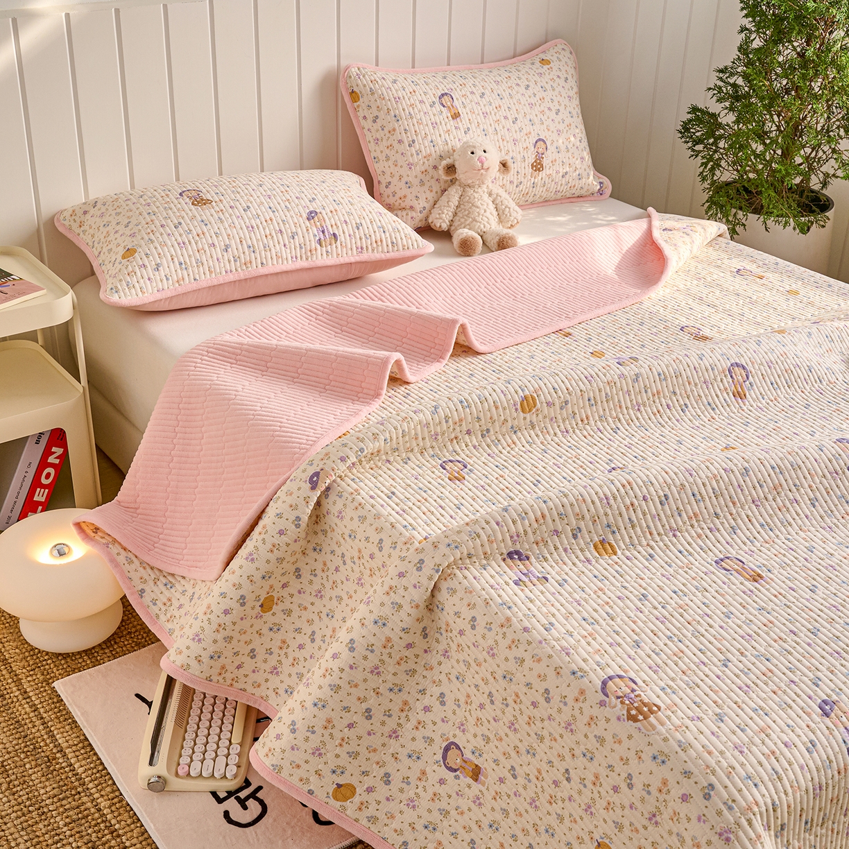 91家纺网 家纺一手货源 找家纺 X猫先生 2026新品A全棉B牛奶绒床盖一面全棉一面牛奶绒床盖炕盖加厚床单床垫四季款系列三 花田囡囡（A棉B绒）