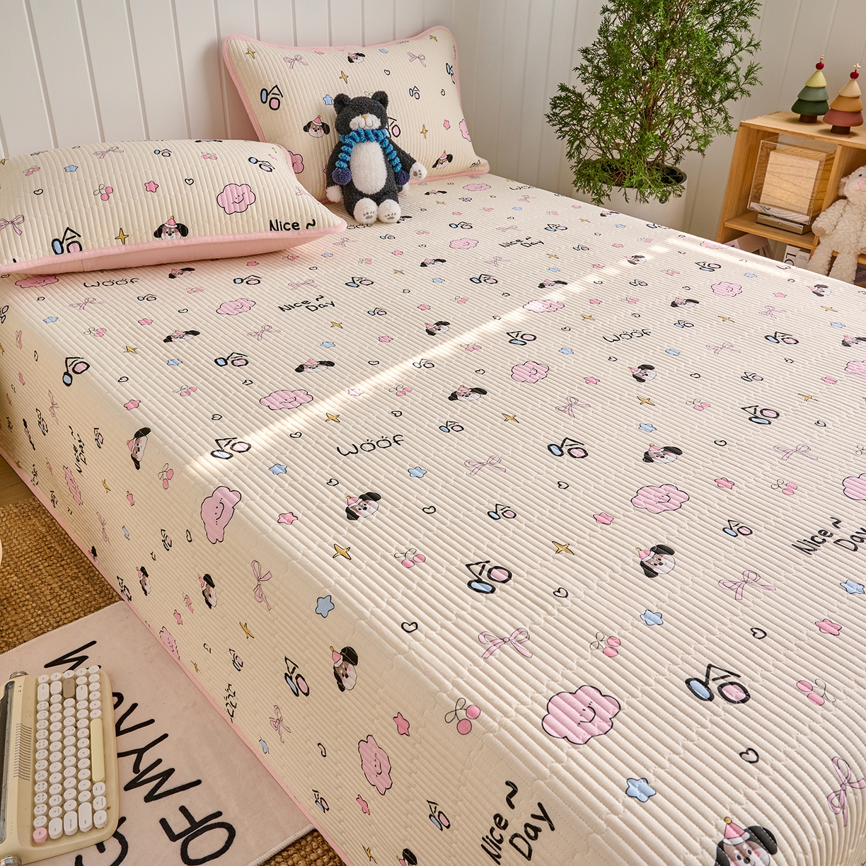 91家纺网 家纺一手货源 找家纺 X猫先生 2026新品A全棉B牛奶绒床盖一面全棉一面牛奶绒床盖炕盖加厚床单床垫四季款系列三 哈哈狗（A棉B绒）