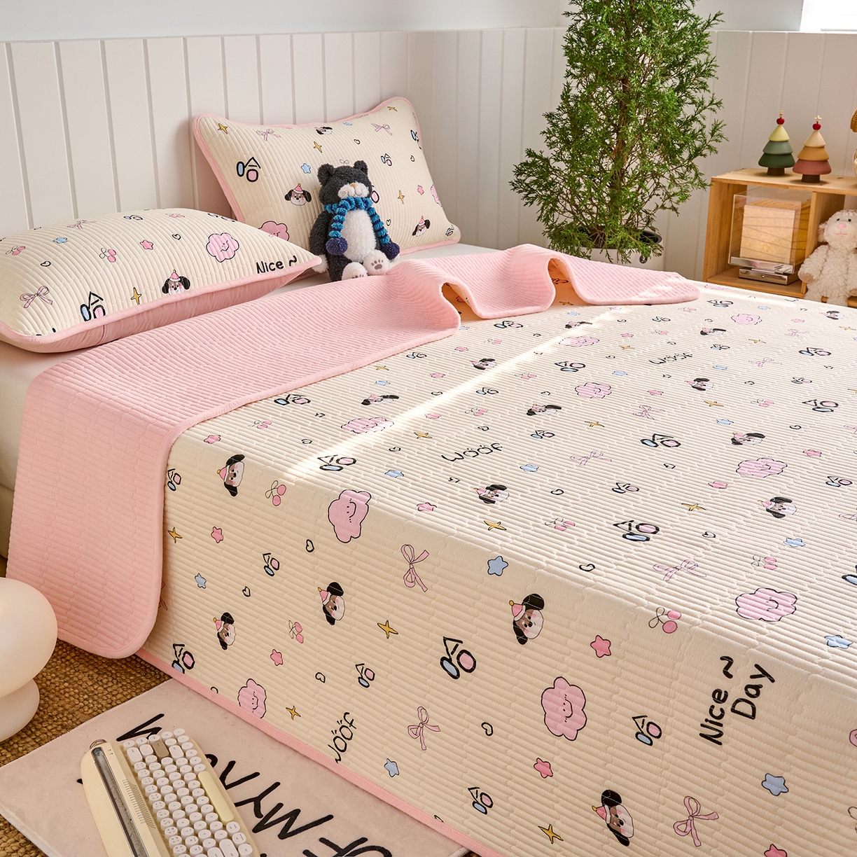 91家纺网 家纺一手货源 找家纺 X猫先生 2026新品A全棉B牛奶绒床盖一面全棉一面牛奶绒床盖炕盖加厚床单床垫四季款系列三 哈哈狗（A棉B绒）