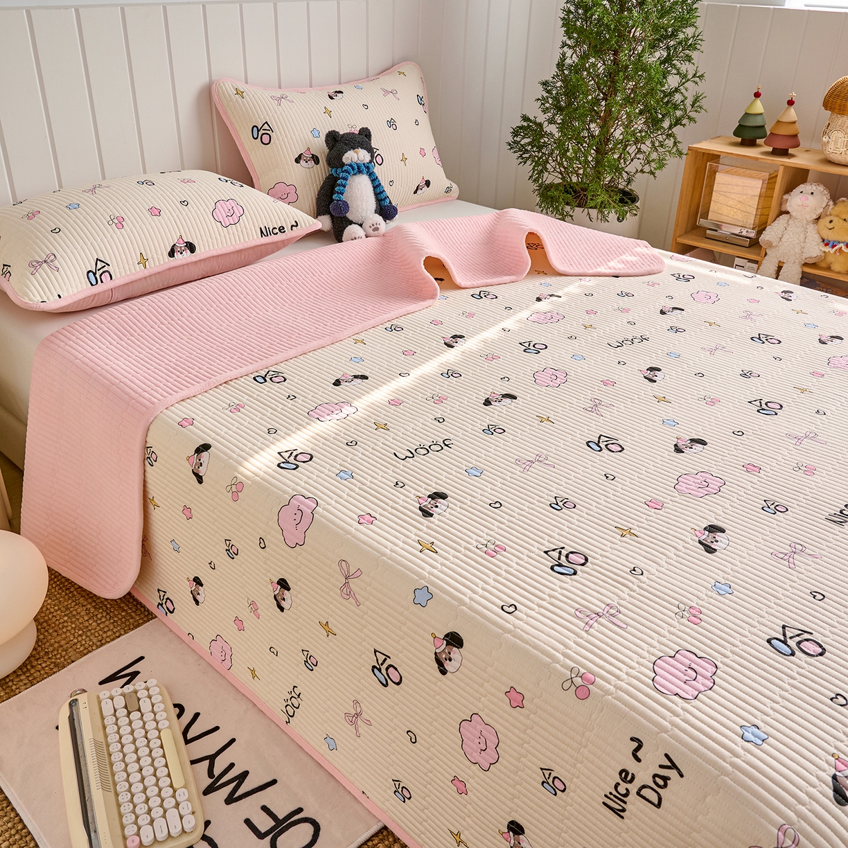 91家纺网 家纺一手货源 找家纺 X猫先生 2026新品A全棉B牛奶绒床盖一面全棉一面牛奶绒床盖炕盖加厚床单床垫四季款系列三 哈哈狗（A棉B绒）