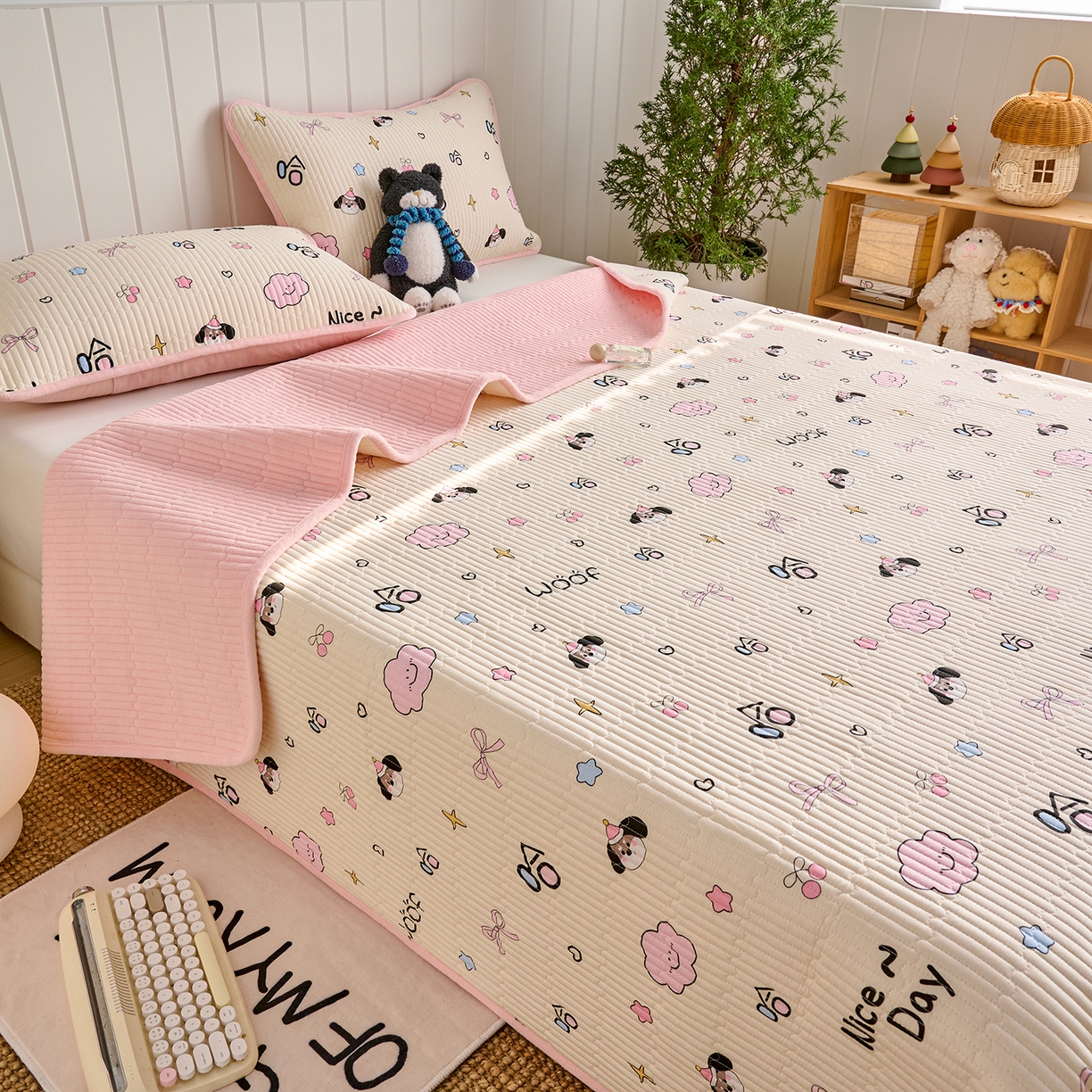 91家纺网 家纺一手货源 找家纺 X猫先生 2026新品A全棉B牛奶绒床盖一面全棉一面牛奶绒床盖炕盖加厚床单床垫四季款系列三 哈哈狗（A棉B绒）