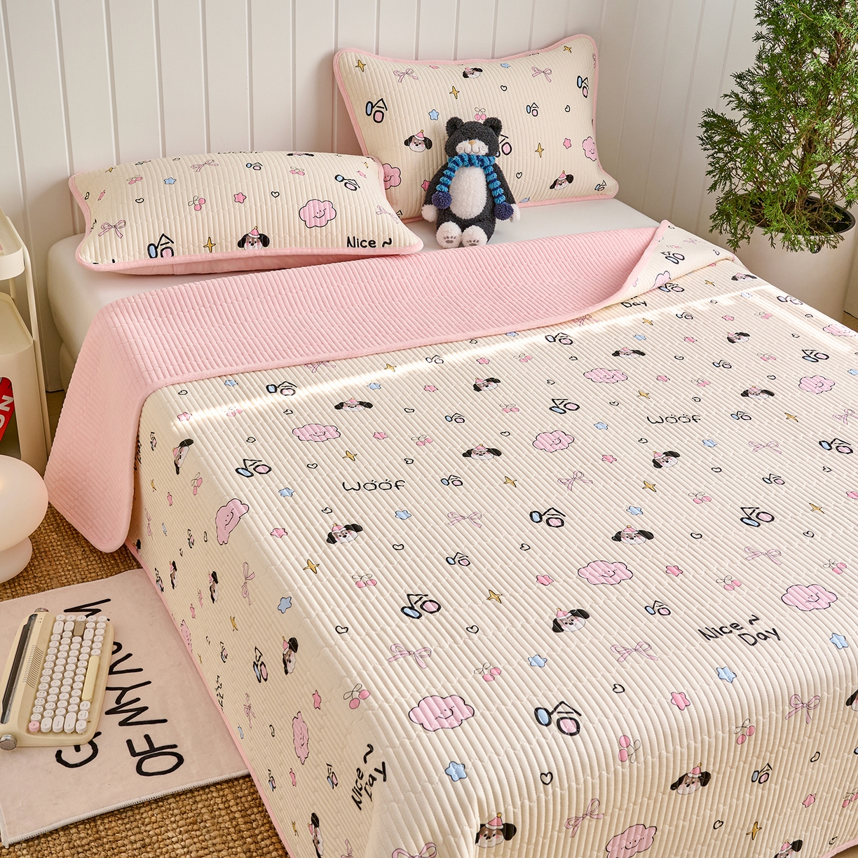 91家纺网 家纺一手货源 找家纺 X猫先生 2026新品A全棉B牛奶绒床盖一面全棉一面牛奶绒床盖炕盖加厚床单床垫四季款系列三 哈哈狗（A棉B绒）