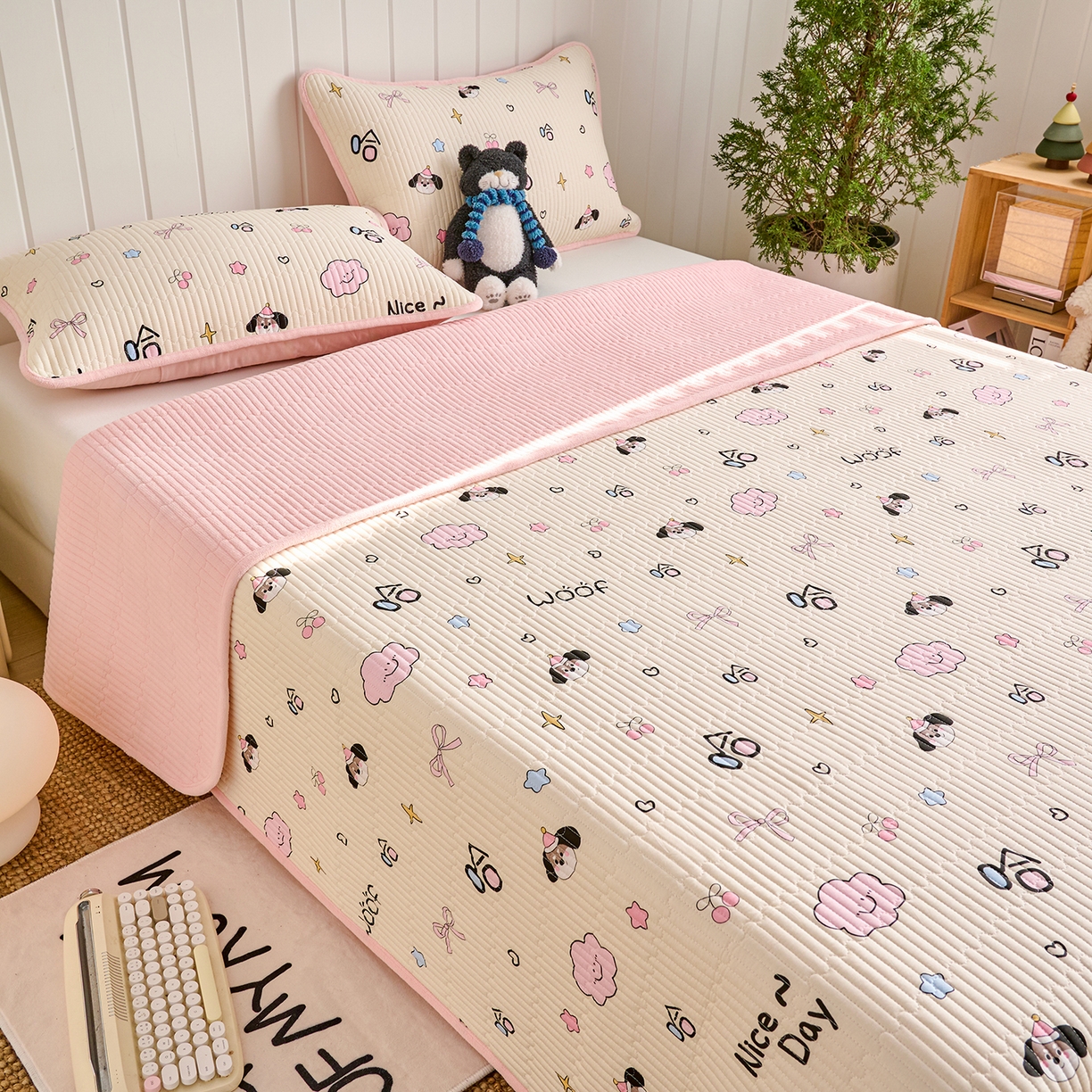 91家纺网 家纺一手货源 找家纺 X猫先生 2026新品A全棉B牛奶绒床盖一面全棉一面牛奶绒床盖炕盖加厚床单床垫四季款系列三 哈哈狗（A棉B绒）