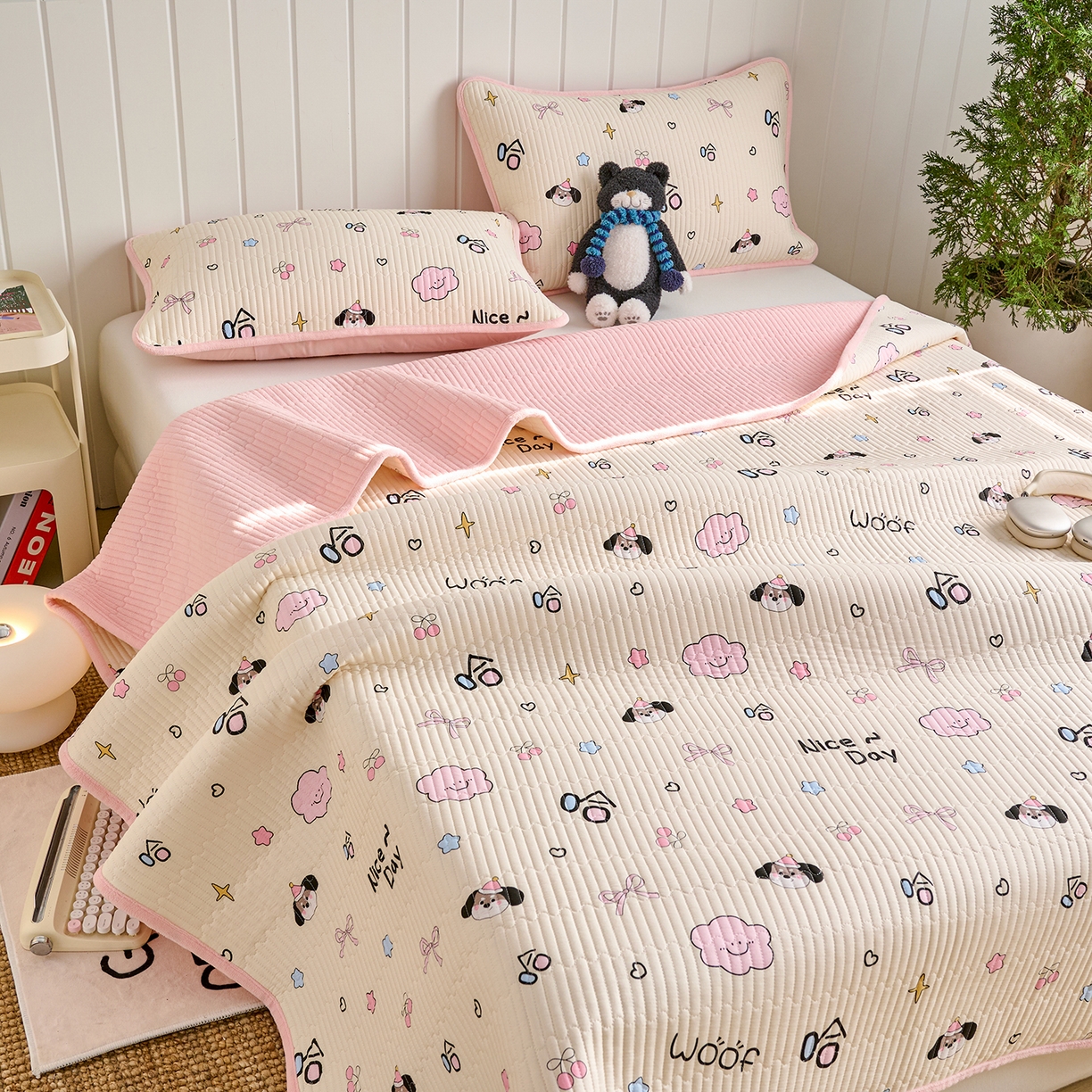 91家纺网 家纺一手货源 找家纺 X猫先生 2026新品A全棉B牛奶绒床盖一面全棉一面牛奶绒床盖炕盖加厚床单床垫四季款系列三 哈哈狗（A棉B绒）