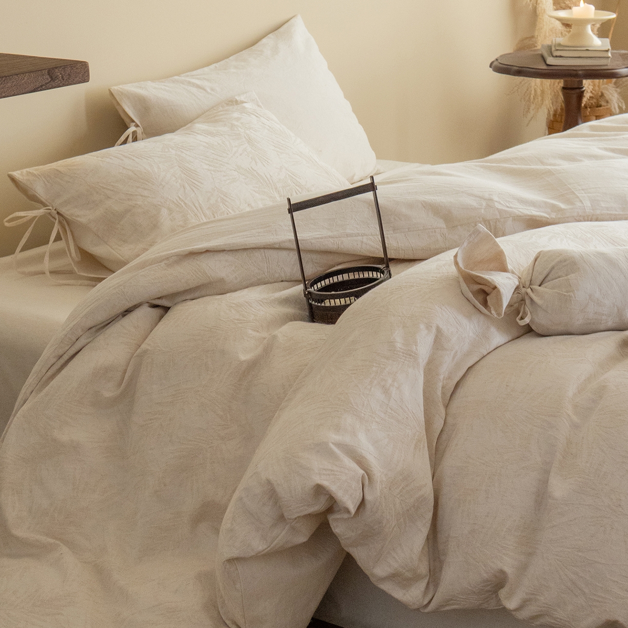 91家纺网 家纺一手货源 找家纺 （总）极简 2026新款全棉亚麻浮雕提花四件套（控价：小号195标准295加大313）