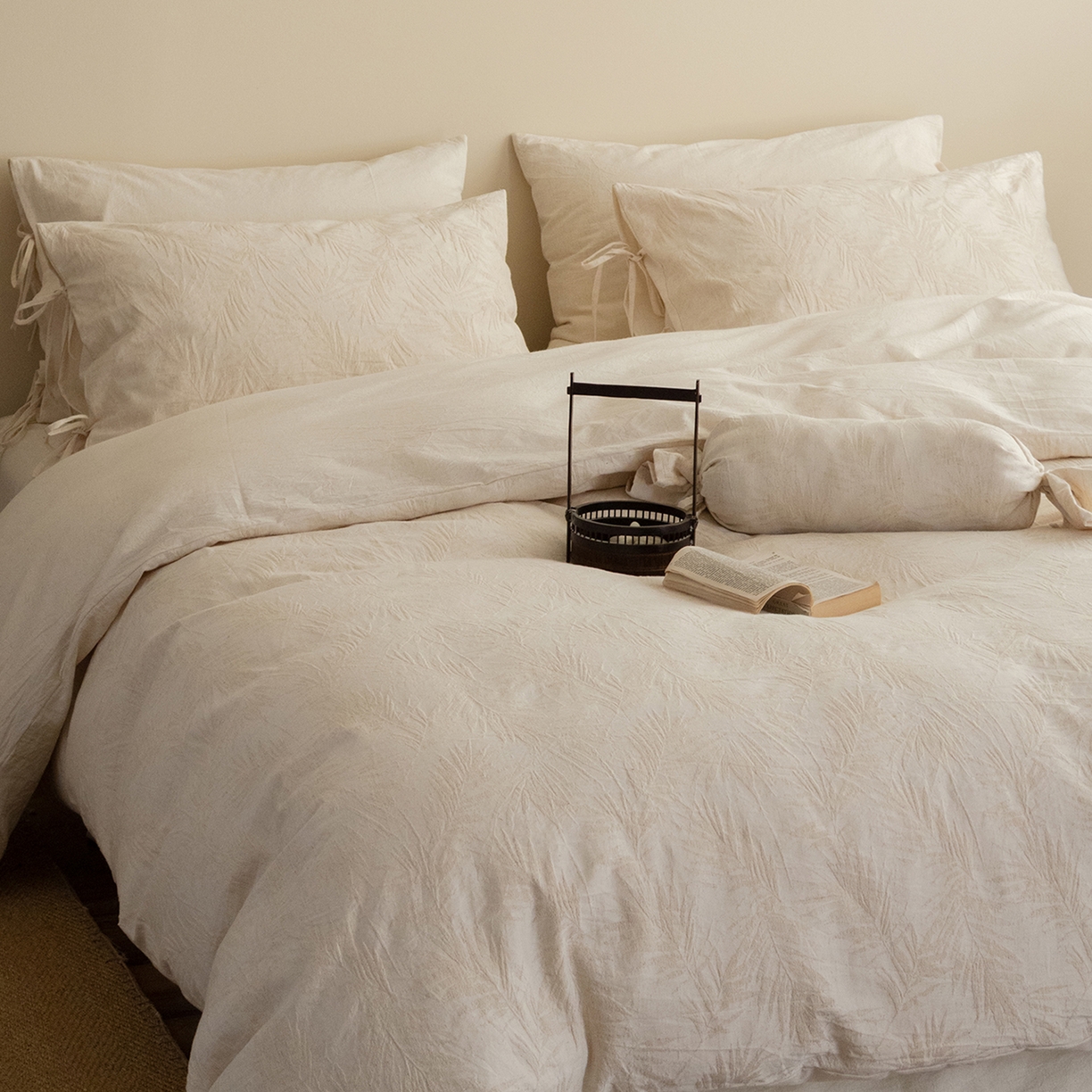 91家纺网 家纺一手货源 找家纺 （总）极简 2026新款全棉亚麻浮雕提花四件套（控价：小号195标准295加大313）