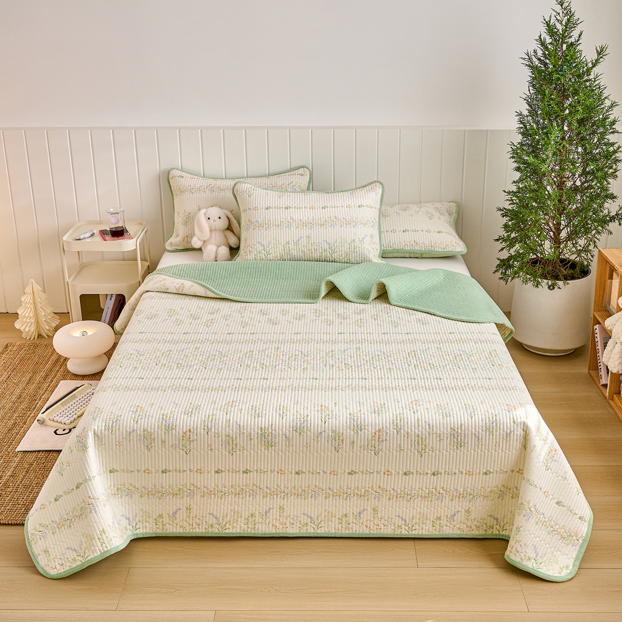 91家纺网 家纺一手货源 找家纺 X猫先生 2026新品A全棉B牛奶绒床盖一面全棉一面牛奶绒床盖炕盖加厚床单床垫四季款系列三 丛草集（A棉B绒）