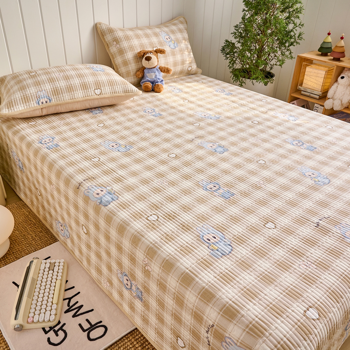 91家纺网 家纺一手货源 找家纺 X猫先生 2026新品A全棉B牛奶绒床盖一面全棉一面牛奶绒床盖炕盖加厚床单床垫四季款系列三 拉布兔兔（A棉B绒）