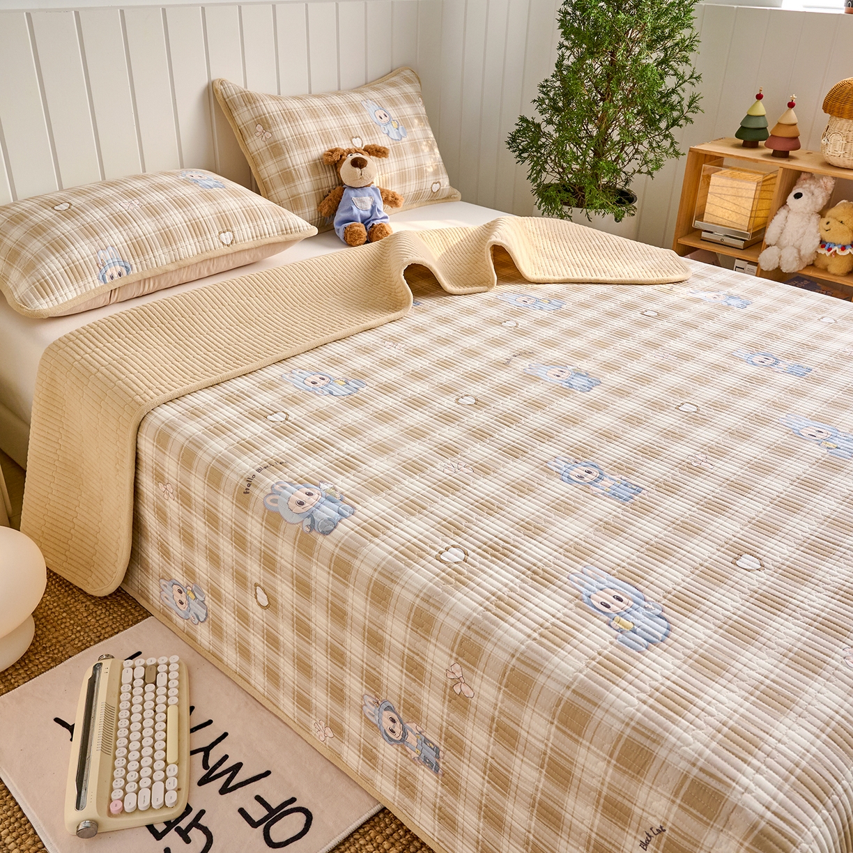 91家纺网 家纺一手货源 找家纺 X猫先生 2026新品A全棉B牛奶绒床盖一面全棉一面牛奶绒床盖炕盖加厚床单床垫四季款系列三 拉布兔兔（A棉B绒）