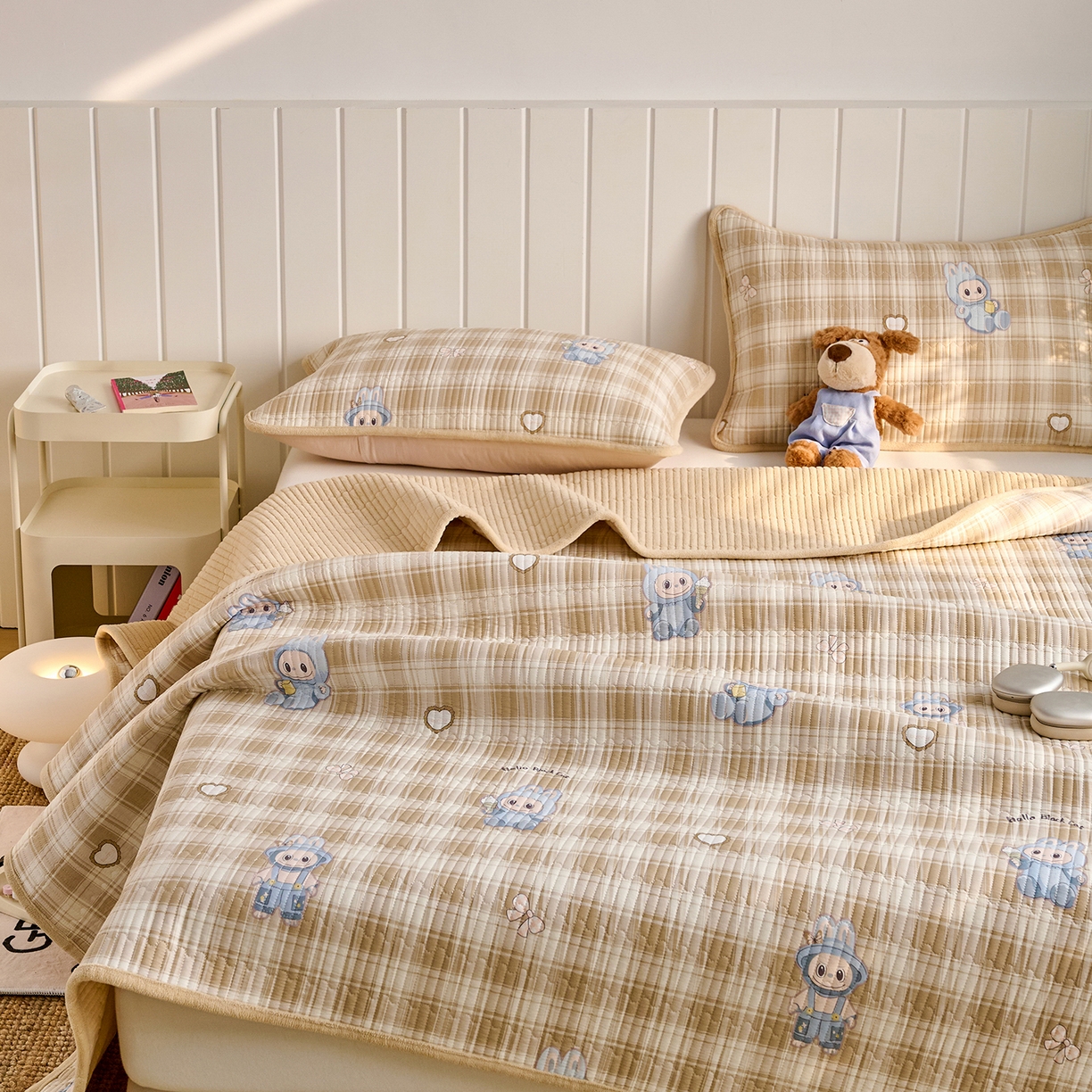 91家纺网 家纺一手货源 找家纺 X猫先生 2026新品A全棉B牛奶绒床盖一面全棉一面牛奶绒床盖炕盖加厚床单床垫四季款系列三 拉布兔兔（A棉B绒）