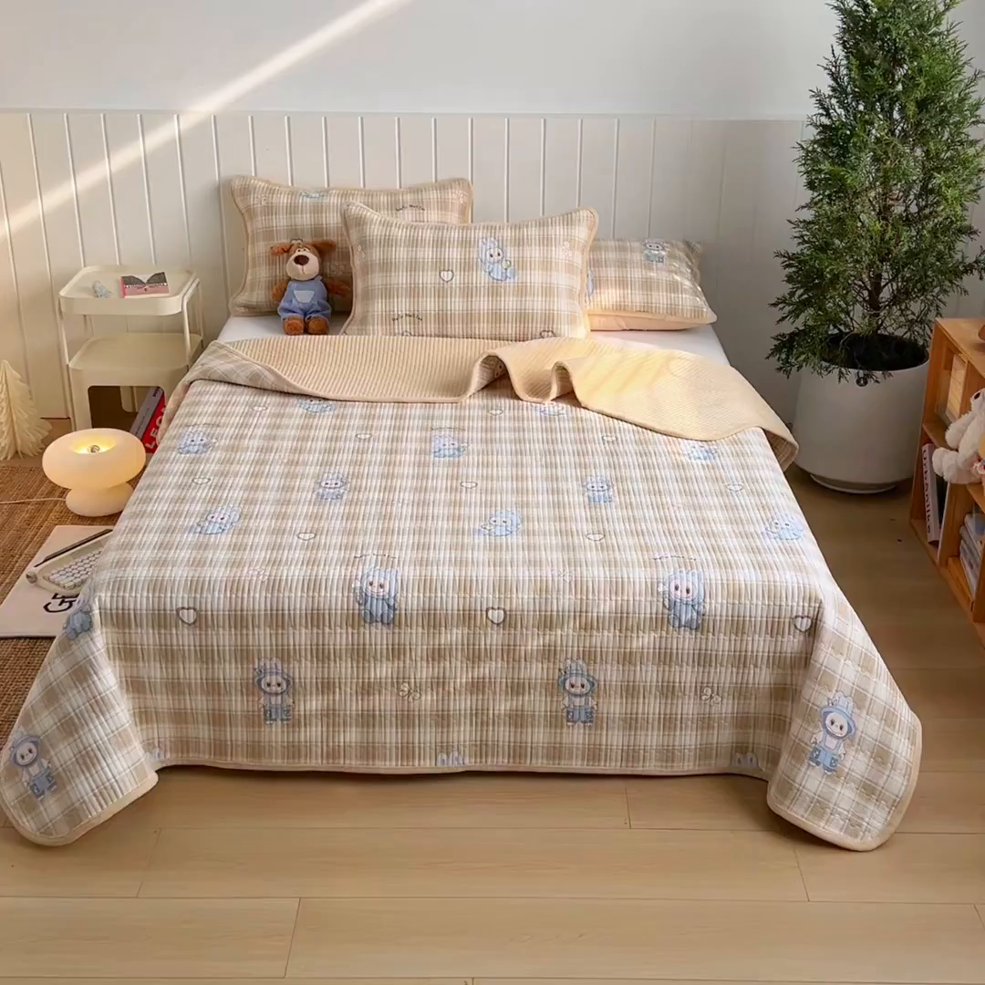 91家纺网 家纺一手货源 找家纺 X猫先生 2026新品A全棉B牛奶绒床盖一面全棉一面牛奶绒床盖炕盖加厚床单床垫四季款系列三 拉布兔兔（A棉B绒）