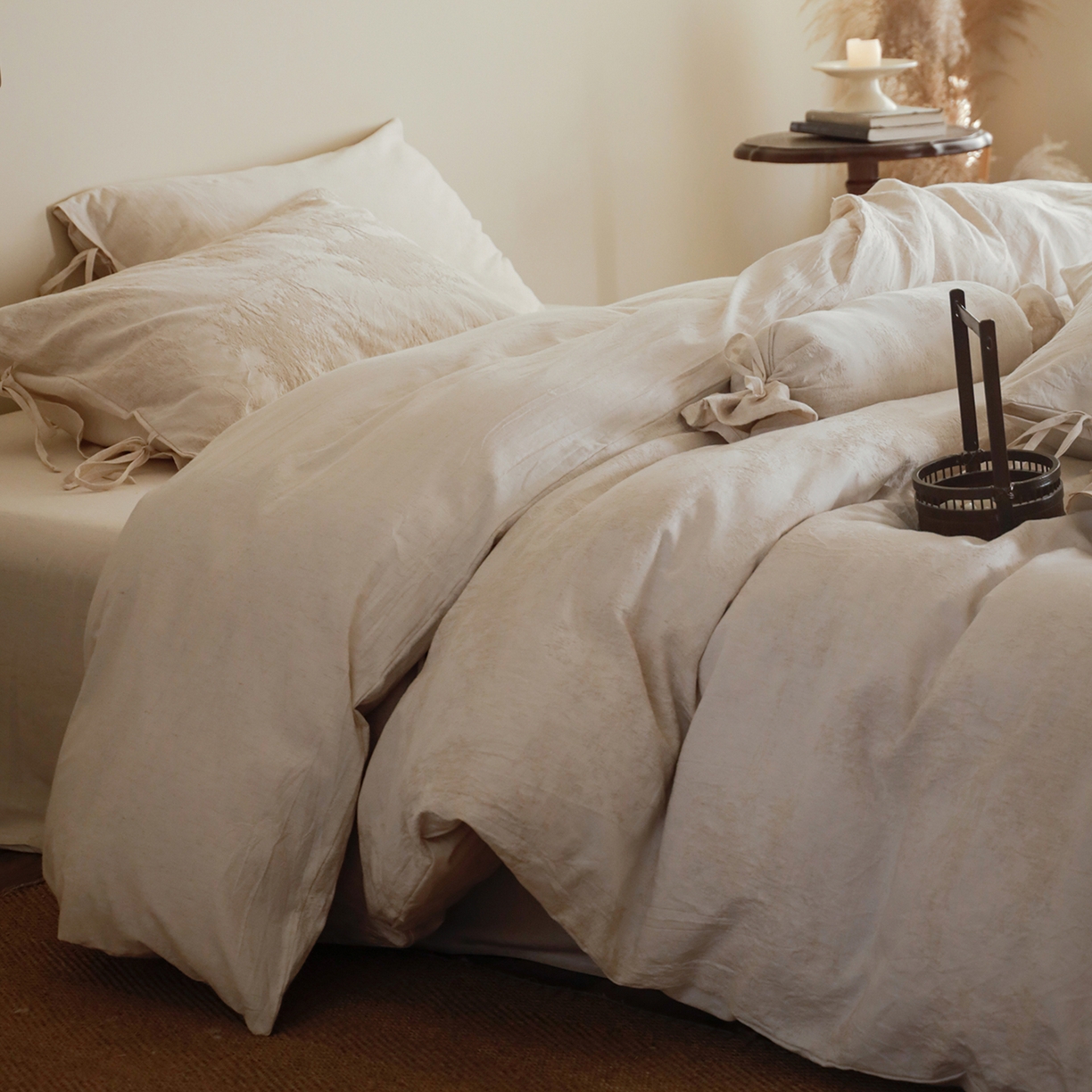 极简 2026新款全棉亚麻浮雕提花四件套（控价：小号195标准295加大313） 林间絮语