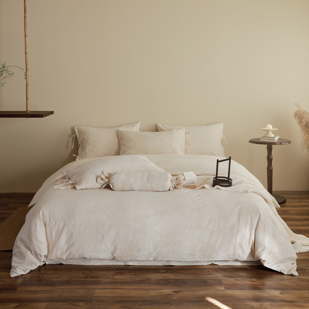 91家纺网 家纺一手货源 找家纺 极简 2026新款全棉亚麻浮雕提花四件套（控价：小号195标准295加大313） 林间絮语