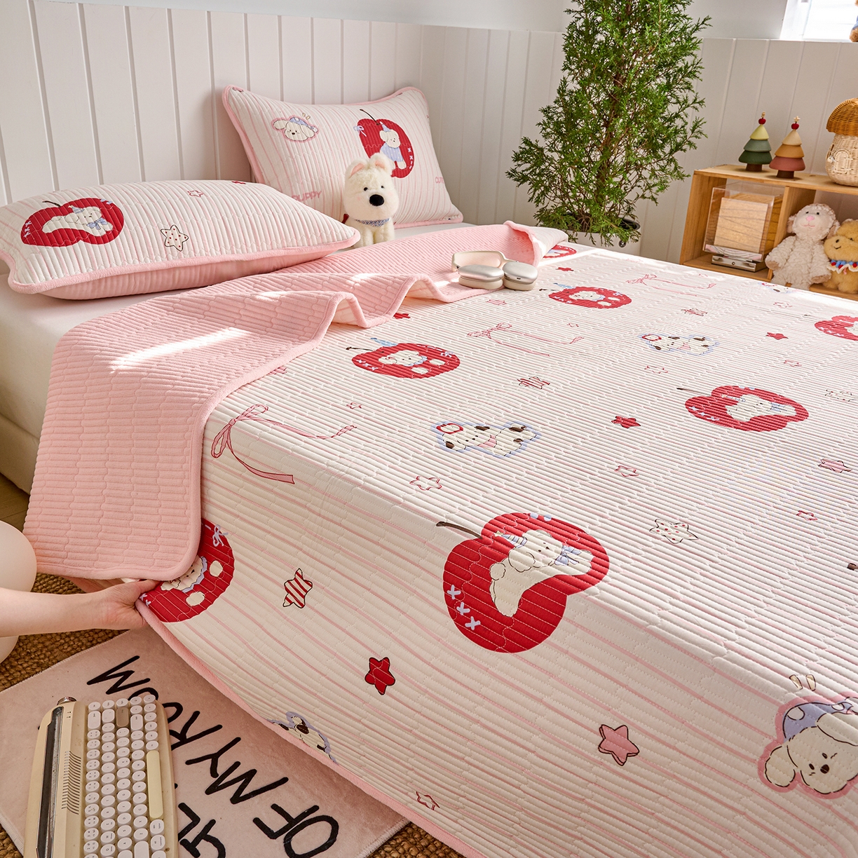 X猫先生 2026新品A全棉B牛奶绒床盖一面全棉一面牛奶绒床盖炕盖加厚床单床垫四季款系列三 甜心苹果派（A棉B绒）