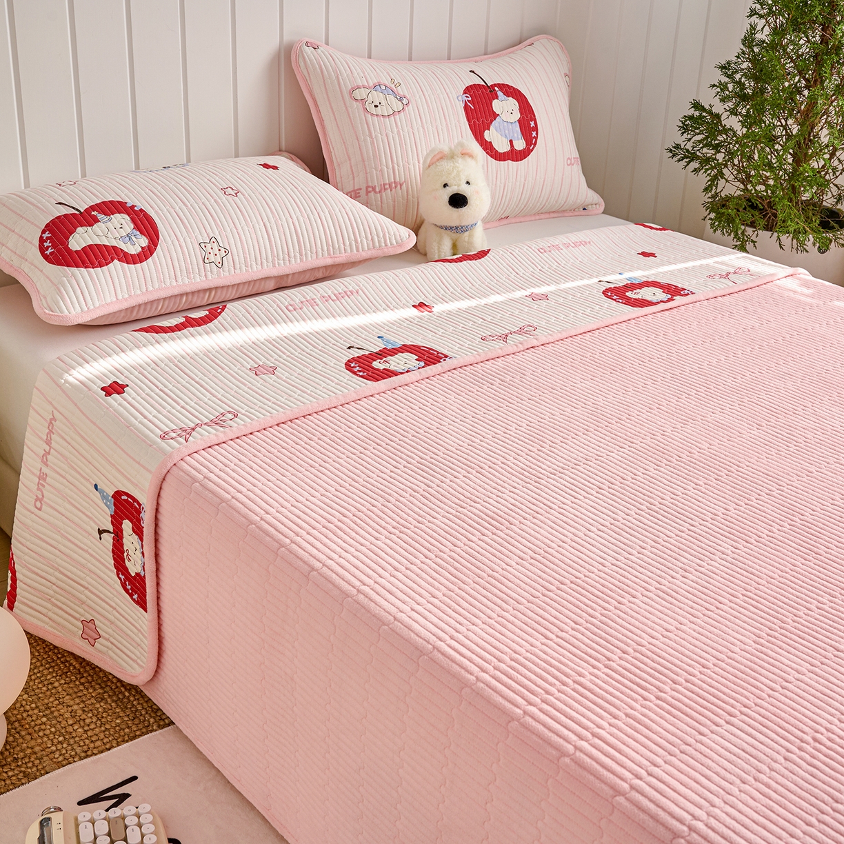 91家纺网 家纺一手货源 找家纺 X猫先生 2026新品A全棉B牛奶绒床盖一面全棉一面牛奶绒床盖炕盖加厚床单床垫四季款系列三 甜心苹果派（A棉B绒）