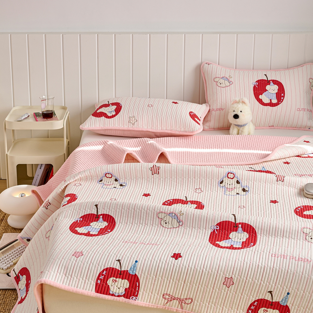 91家纺网 家纺一手货源 找家纺 X猫先生 2026新品A全棉B牛奶绒床盖一面全棉一面牛奶绒床盖炕盖加厚床单床垫四季款系列三 甜心苹果派（A棉B绒）