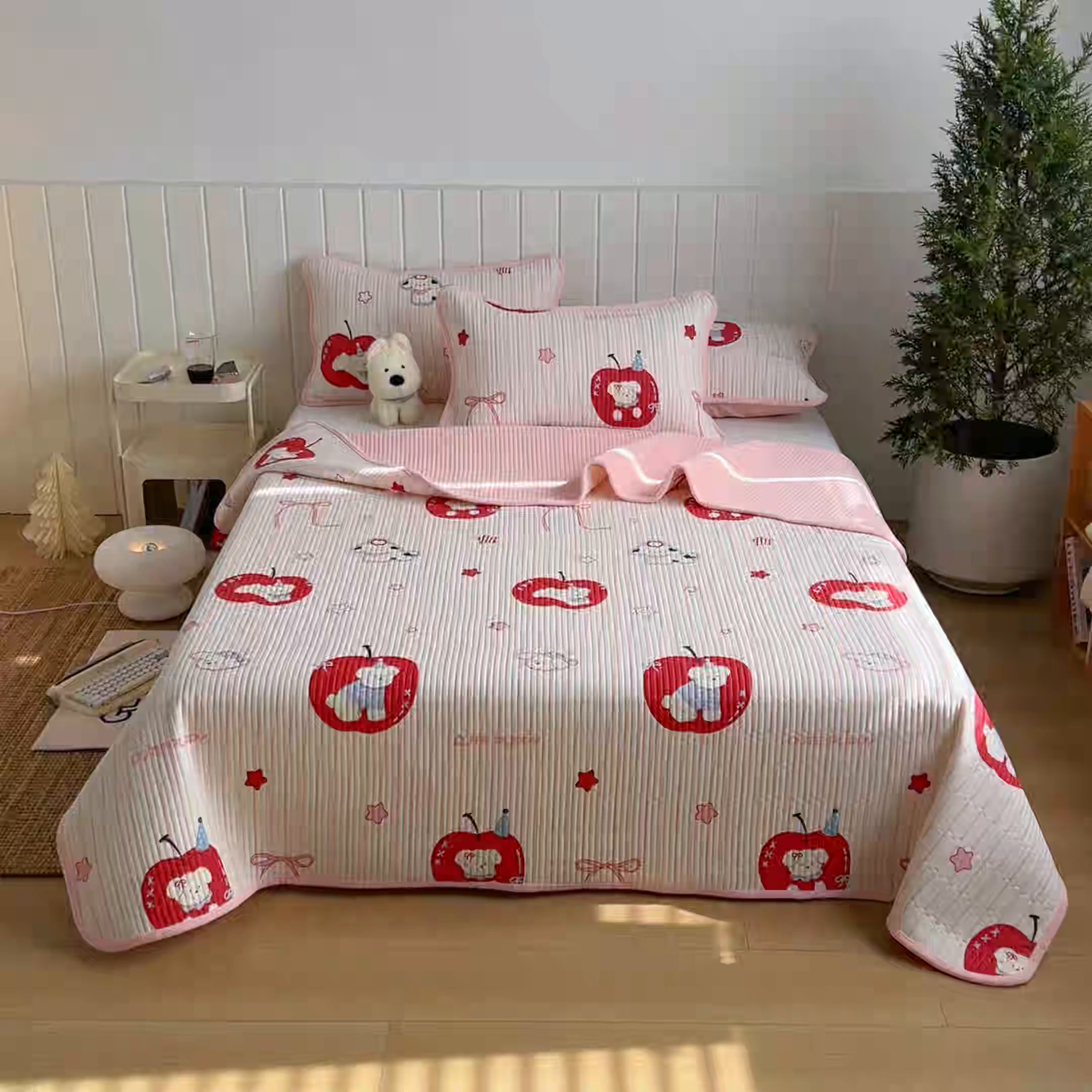 91家纺网 家纺一手货源 找家纺 X猫先生 2026新品A全棉B牛奶绒床盖一面全棉一面牛奶绒床盖炕盖加厚床单床垫四季款系列三 甜心苹果派（A棉B绒）