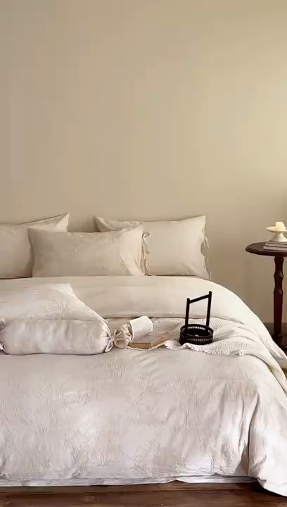 91家纺网 家纺一手货源 找家纺 极简 2026新款全棉亚麻浮雕提花四件套（控价：小号195标准295加大313） 林间絮语