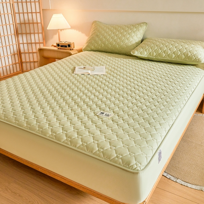 91家纺网 家纺一手货源 找家纺 卡诗兰 2026新款夹棉全棉床笠 爱心-橄榄绿