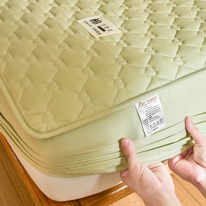 91家纺网 家纺一手货源 找家纺 卡诗兰 2026新款夹棉全棉床笠 爱心-橄榄绿