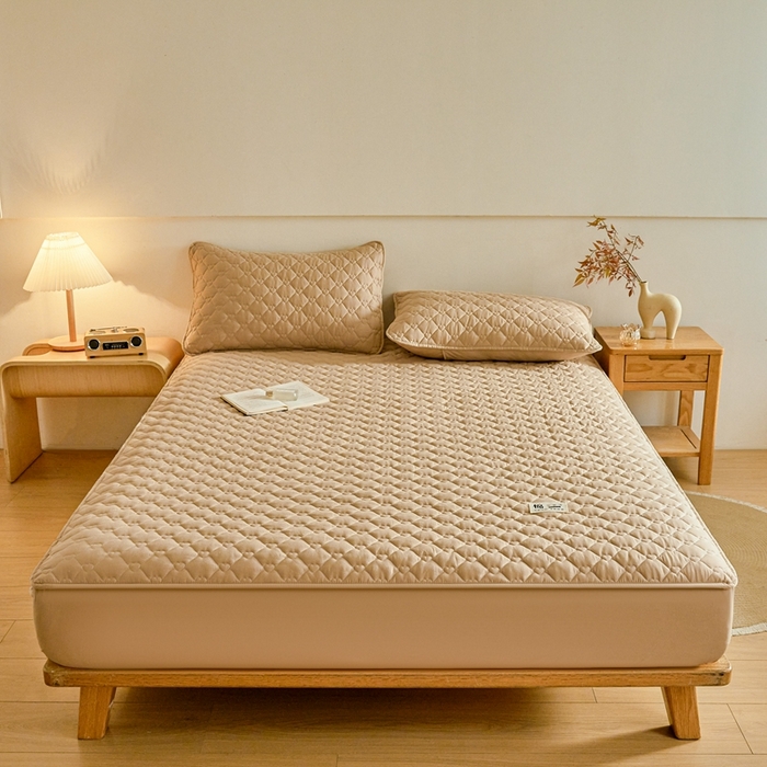 卡诗兰 2026新款夹棉全棉床笠 爱心-暖栗卡