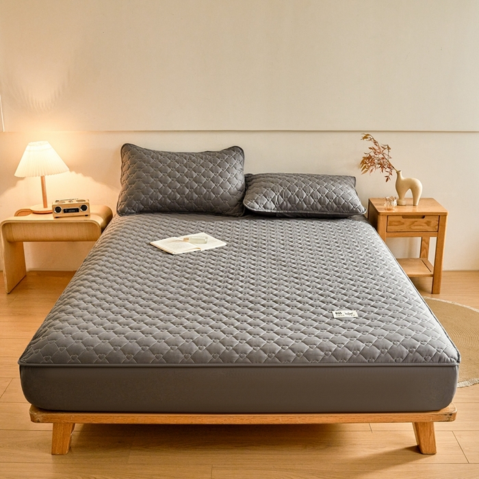 卡诗兰 2026新款夹棉全棉床笠 爱心-石墨灰