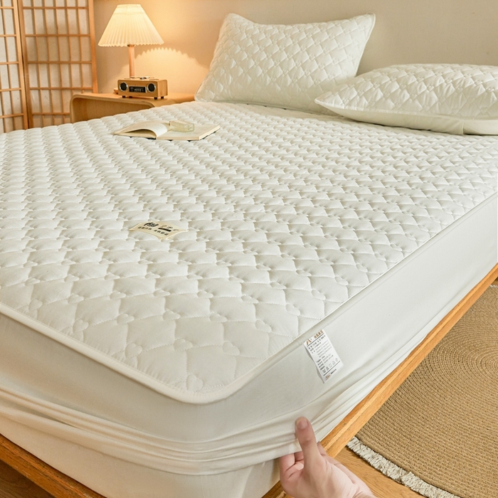 91家纺网 家纺一手货源 找家纺 卡诗兰 2026新款夹棉全棉床笠 爱心-珍珠白