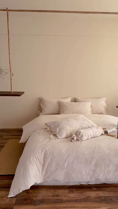 91家纺网 家纺一手货源 找家纺 极简 2026新款全棉亚麻浮雕提花四件套（控价：小号195标准295加大313） 素秋叶韵