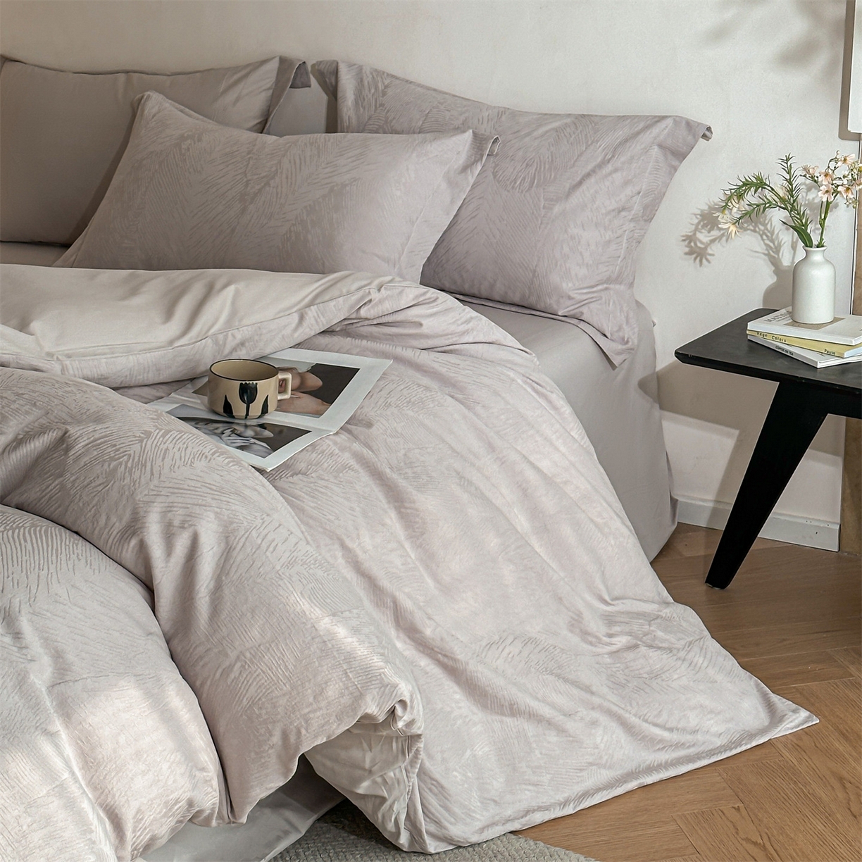 91家纺网 家纺一手货源 找家纺 （总）笙意家纺 2025新款全棉纯棉60水洗亮面浮雕立体提花四件套