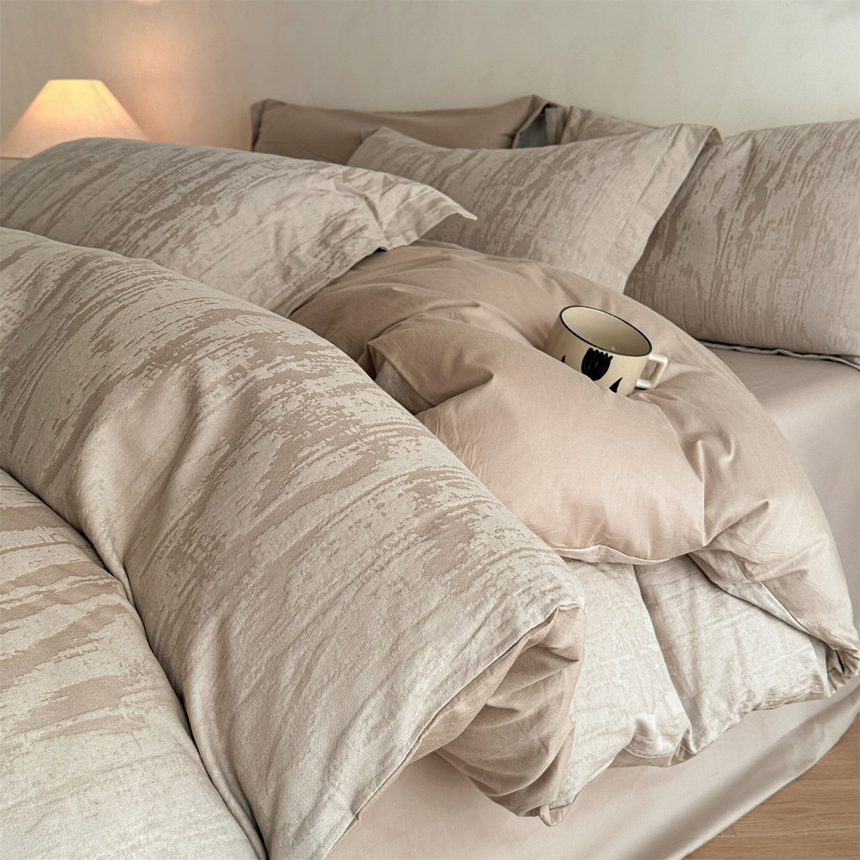 笙意家纺 2025新款全棉纯棉60水洗亮面浮雕立体提花四件套 里约-金属灰