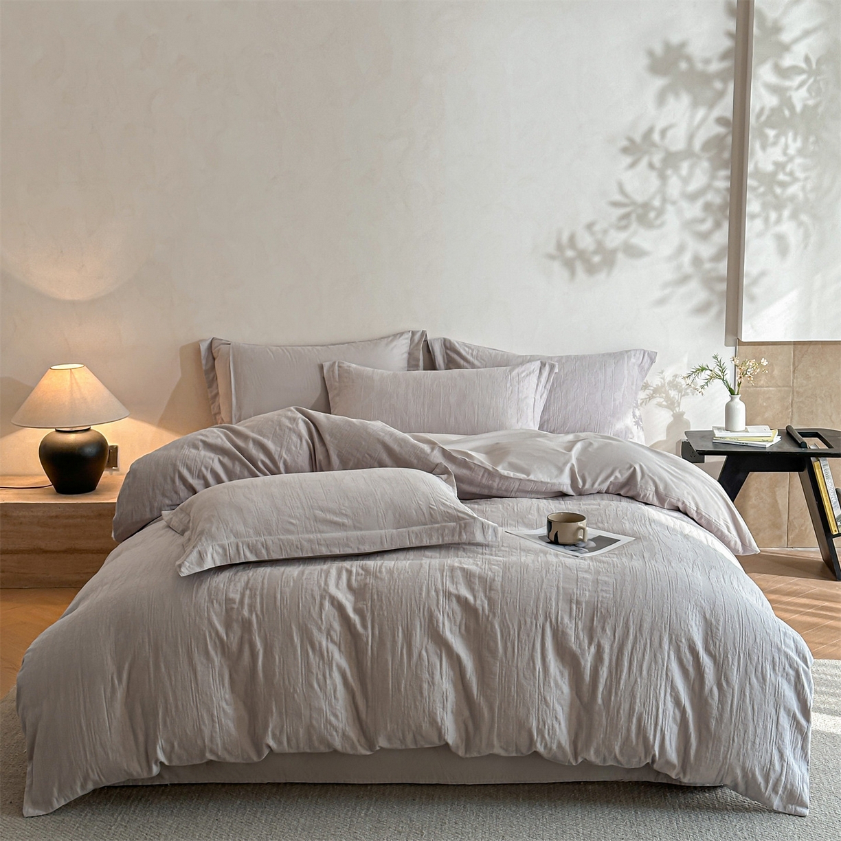 91家纺网 家纺一手货源 找家纺 笙意家纺 2025新款全棉纯棉60水洗亮面浮雕立体提花四件套 里约-银灰