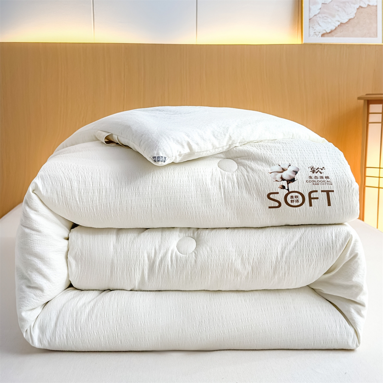 91家纺网 家纺一手货源 找家纺 （总）默忆 2025新款A类木棉皱皱纱棉花被被子被芯