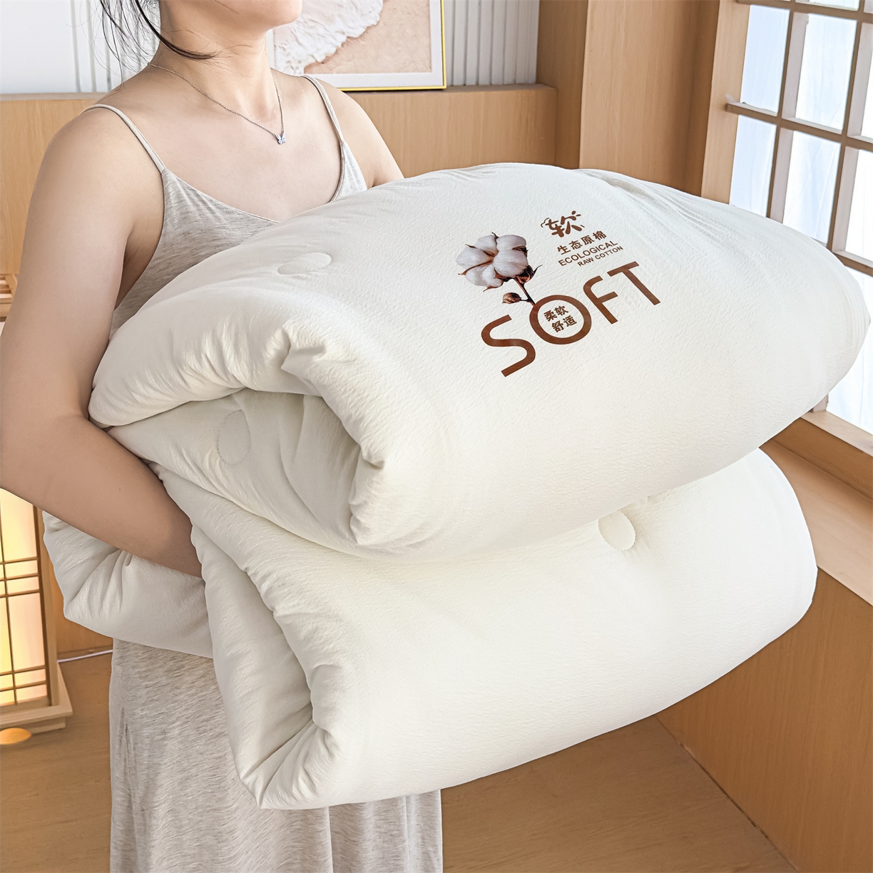 91家纺网 家纺一手货源 找家纺 （总）默忆 2025新款A类木棉皱皱纱棉花被被子被芯