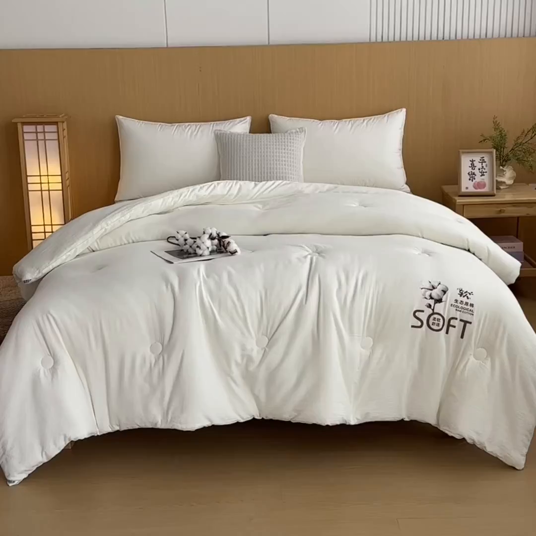 91家纺网 家纺一手货源 找家纺 （总）默忆 2025新款A类木棉皱皱纱棉花被被子被芯