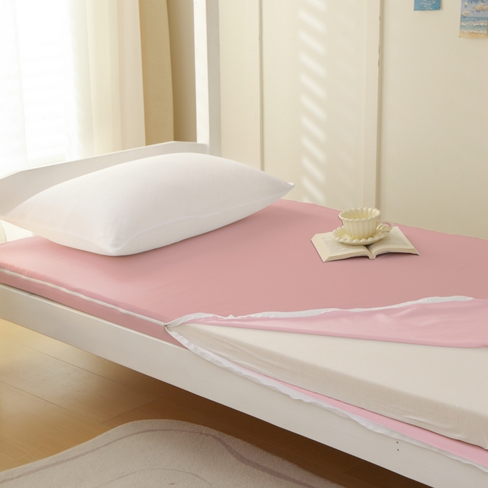 91家纺网 家纺一手货源 找家纺 啊雅家居 2026新款L形拉链全包床垫套学生宿舍家用被褥套 粉色