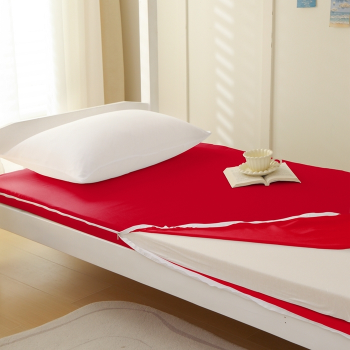 啊雅家居 2026新款L形拉链全包床垫套学生宿舍家用被褥套 红色