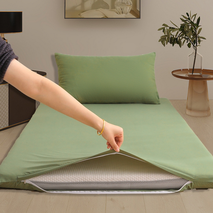 91家纺网 家纺一手货源 找家纺 啊雅家居 2026新款学生宿舍家用双面被褥套床垫套 草绿