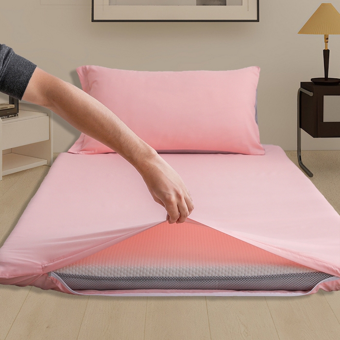 91家纺网 家纺一手货源 找家纺 啊雅家居 2026新款学生宿舍家用双面被褥套床垫套 粉色