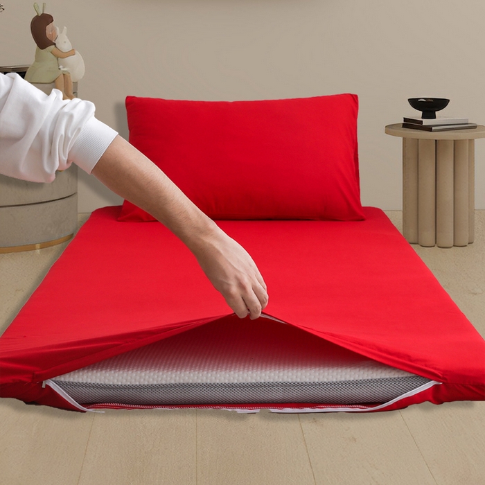 91家纺网 家纺一手货源 找家纺 啊雅家居 2026新款学生宿舍家用双面被褥套床垫套 红色