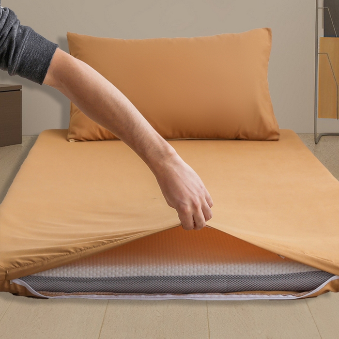 91家纺网 家纺一手货源 找家纺 啊雅家居 2026新款学生宿舍家用双面被褥套床垫套 咖色