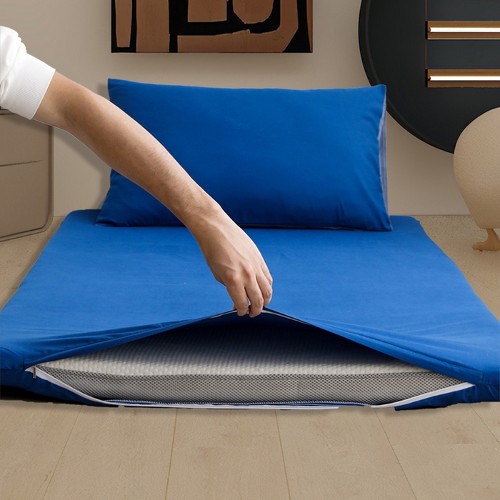 91家纺网 家纺一手货源 找家纺 啊雅家居 2026新款学生宿舍家用双面被褥套床垫套 克莱因蓝