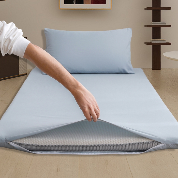 91家纺网 家纺一手货源 找家纺 啊雅家居 2026新款学生宿舍家用双面被褥套床垫套 浅蓝灰