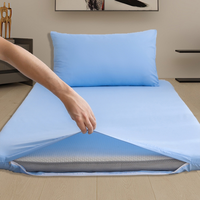 91家纺网 家纺一手货源 找家纺 啊雅家居 2026新款学生宿舍家用双面被褥套床垫套 天空蓝