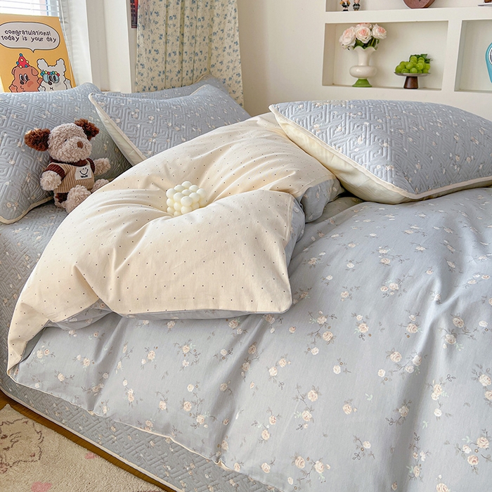 91家纺网 家纺一手货源 找家纺 羽爱家纺 2025新款A类全棉印花水洗床盖四件套系列 薄荷碎