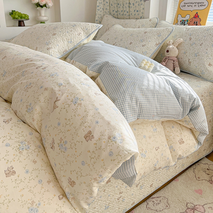 91家纺网 家纺一手货源 找家纺 羽爱家纺 2025新款A类全棉印花水洗床盖四件套系列 花间鹿