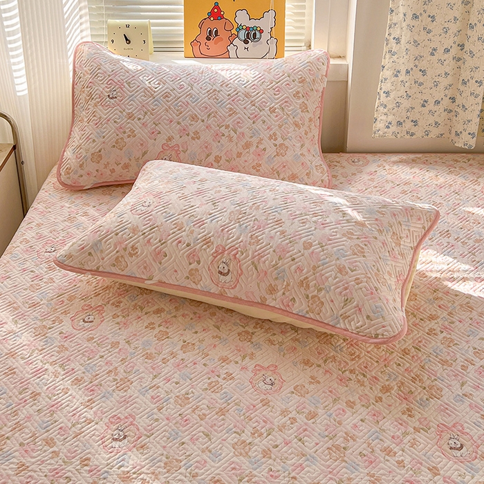 91家纺网 家纺一手货源 找家纺 羽爱家纺 2025新款A类全棉印花水洗床盖四件套系列 萌萌兔